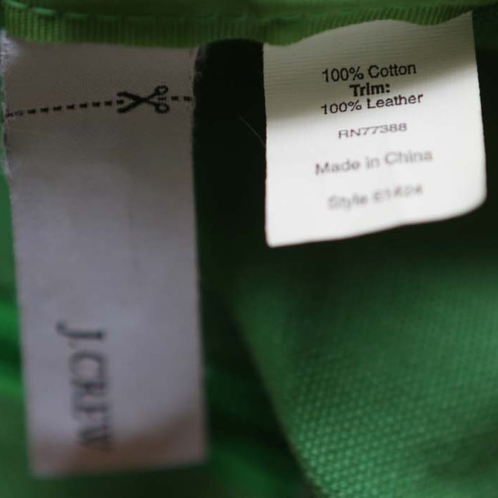J. Crew Canvas LeatherTote Bag Green Brown EUC - Picture 2 of 11